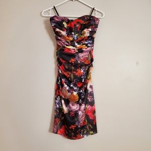 Le Chateau womens dress XS black floral strapless cocktail corset lined